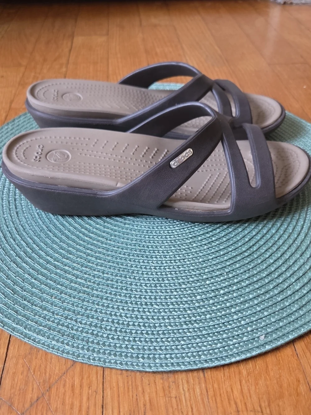 CROCS Women’s Taupe Double-Strap Slide Sandals